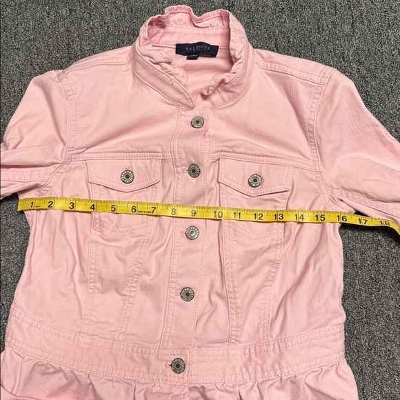Talbots Pink Jean Jacket Fitted ruffled collar design - Picture 6 of 7